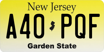 NJ license plate A40PQF