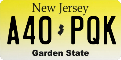 NJ license plate A40PQK