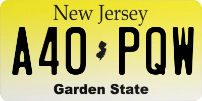 NJ license plate A40PQW