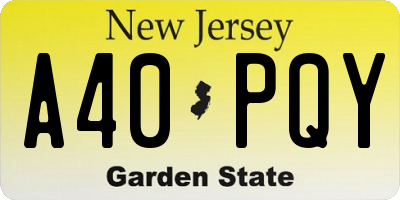 NJ license plate A40PQY