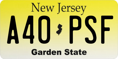 NJ license plate A40PSF