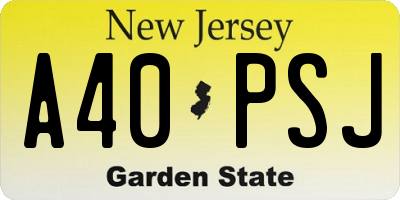 NJ license plate A40PSJ