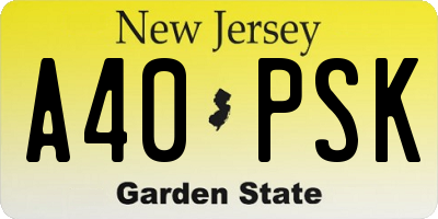 NJ license plate A40PSK