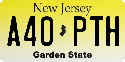 NJ license plate A40PTH