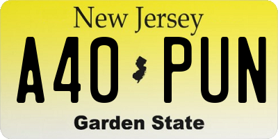 NJ license plate A40PUN
