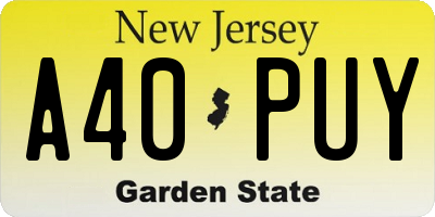 NJ license plate A40PUY