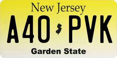 NJ license plate A40PVK