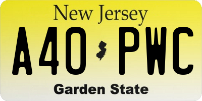 NJ license plate A40PWC