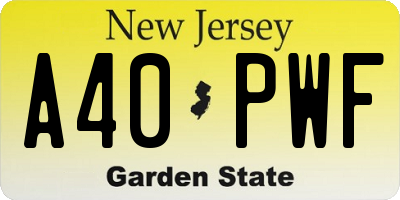 NJ license plate A40PWF
