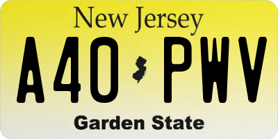 NJ license plate A40PWV