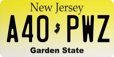 NJ license plate A40PWZ