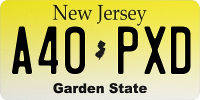 NJ license plate A40PXD