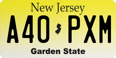 NJ license plate A40PXM