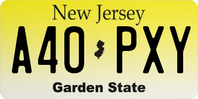 NJ license plate A40PXY