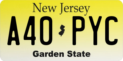 NJ license plate A40PYC