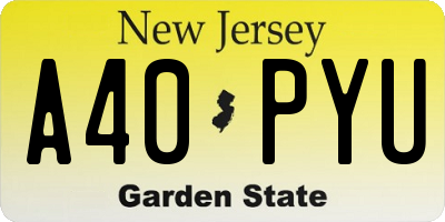 NJ license plate A40PYU