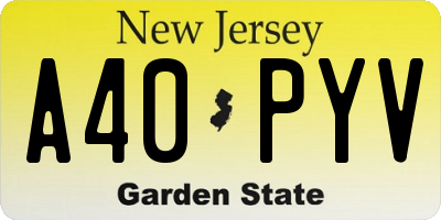 NJ license plate A40PYV