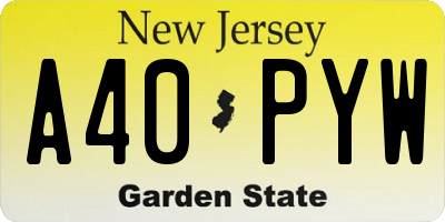 NJ license plate A40PYW
