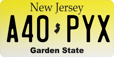 NJ license plate A40PYX