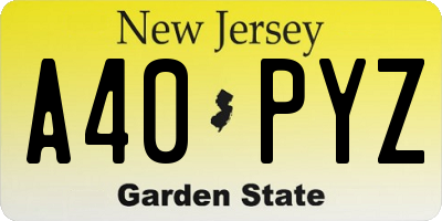 NJ license plate A40PYZ