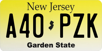 NJ license plate A40PZK