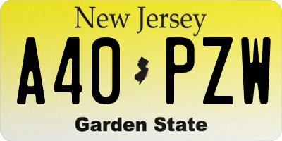 NJ license plate A40PZW