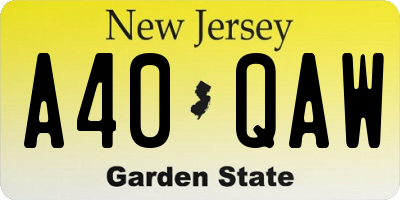 NJ license plate A40QAW
