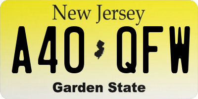 NJ license plate A40QFW