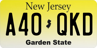 NJ license plate A40QKD