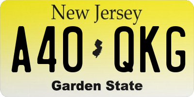 NJ license plate A40QKG