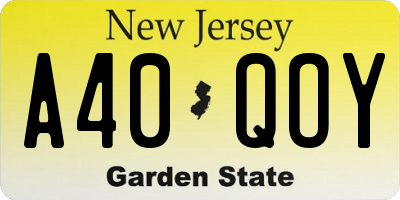 NJ license plate A40QOY