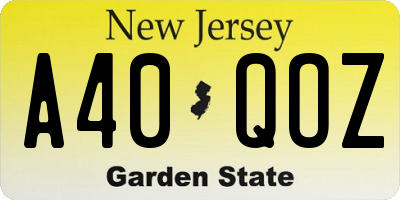 NJ license plate A40QOZ