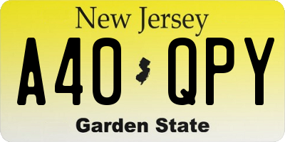 NJ license plate A40QPY