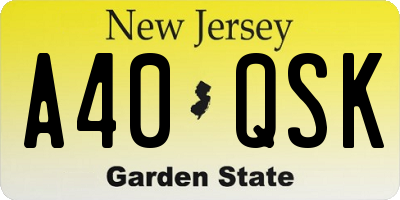 NJ license plate A40QSK