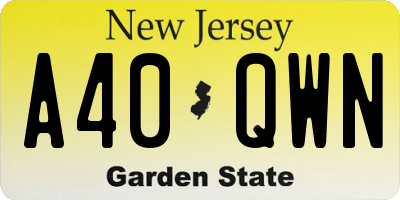 NJ license plate A40QWN
