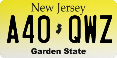 NJ license plate A40QWZ
