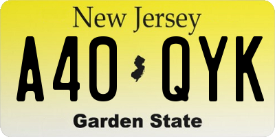 NJ license plate A40QYK