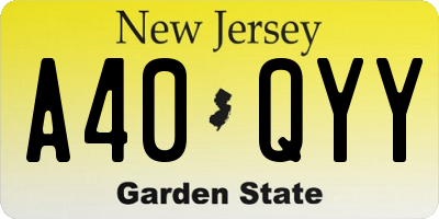 NJ license plate A40QYY