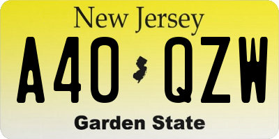 NJ license plate A40QZW