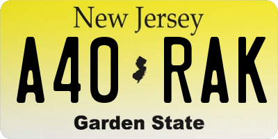 NJ license plate A40RAK