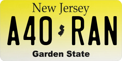NJ license plate A40RAN