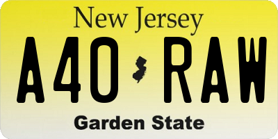 NJ license plate A40RAW