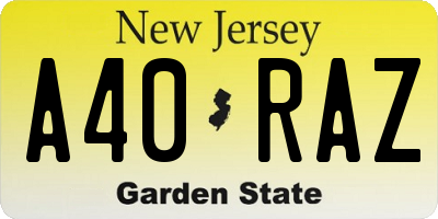 NJ license plate A40RAZ