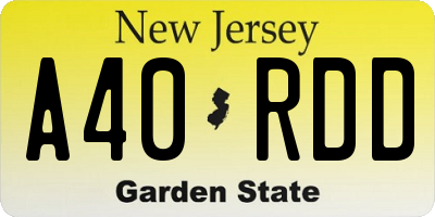NJ license plate A40RDD