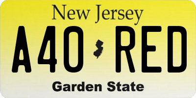 NJ license plate A40RED