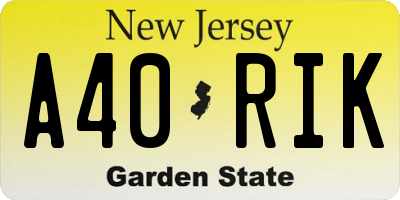 NJ license plate A40RIK