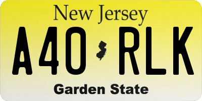 NJ license plate A40RLK