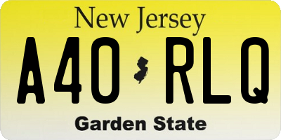 NJ license plate A40RLQ