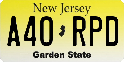 NJ license plate A40RPD