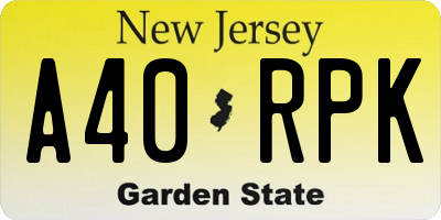 NJ license plate A40RPK